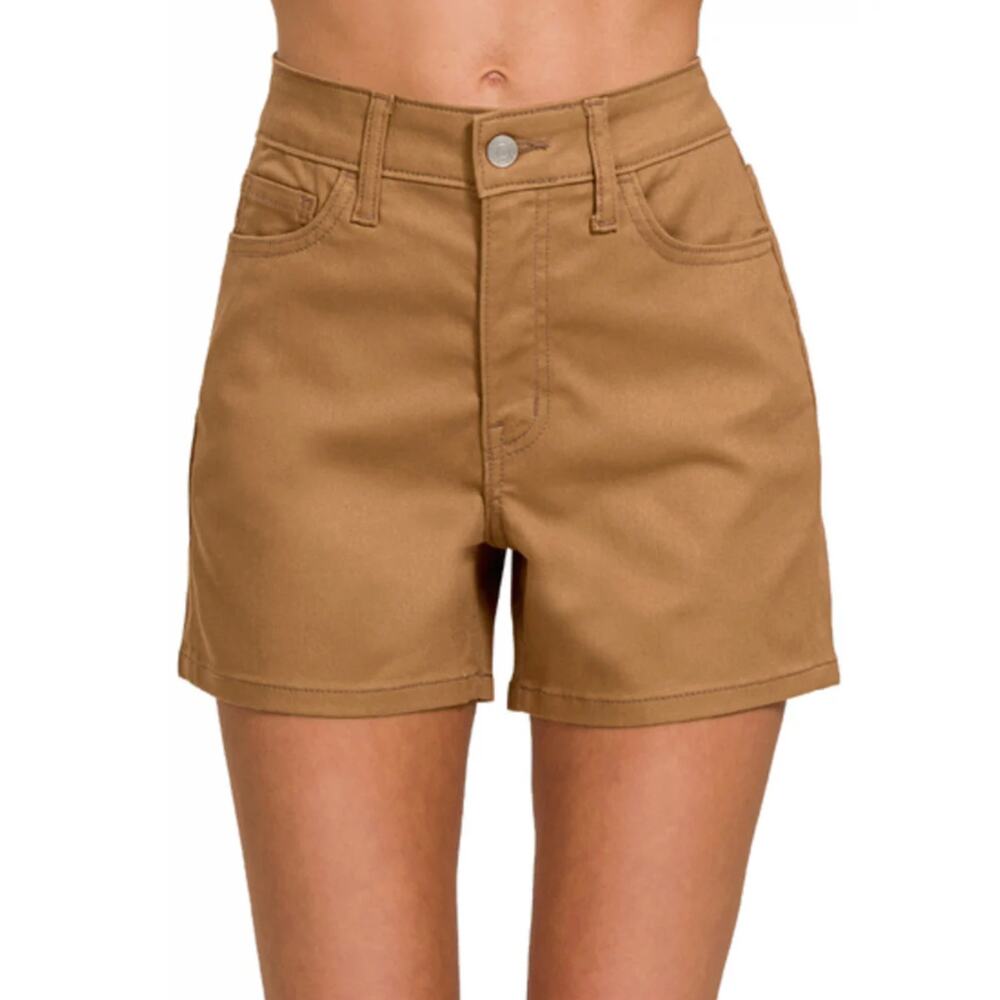 Zenana Stretch Twill Camel Brown High Rise Shorts Small 4" Inseam  NWT